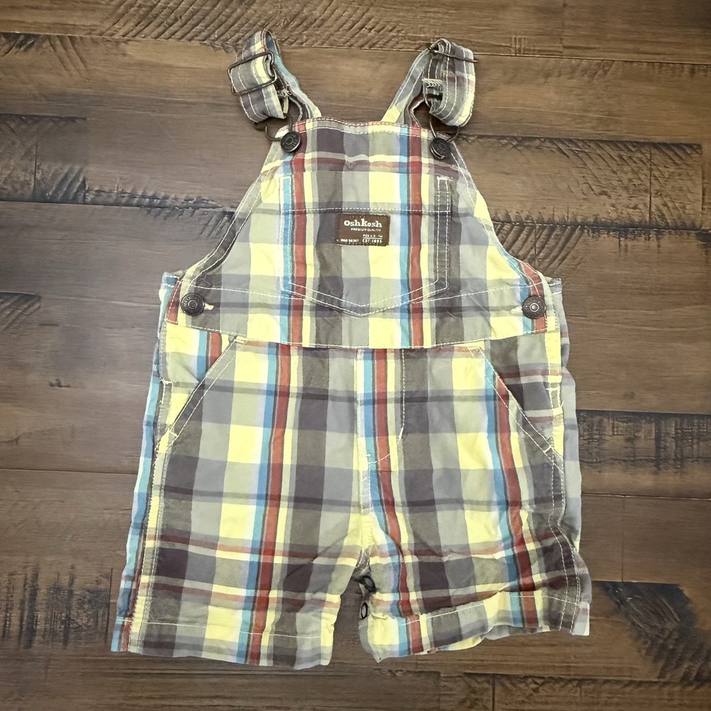 Oshkosh B'Gosh Vestback Plaid Shortalls 12 Months